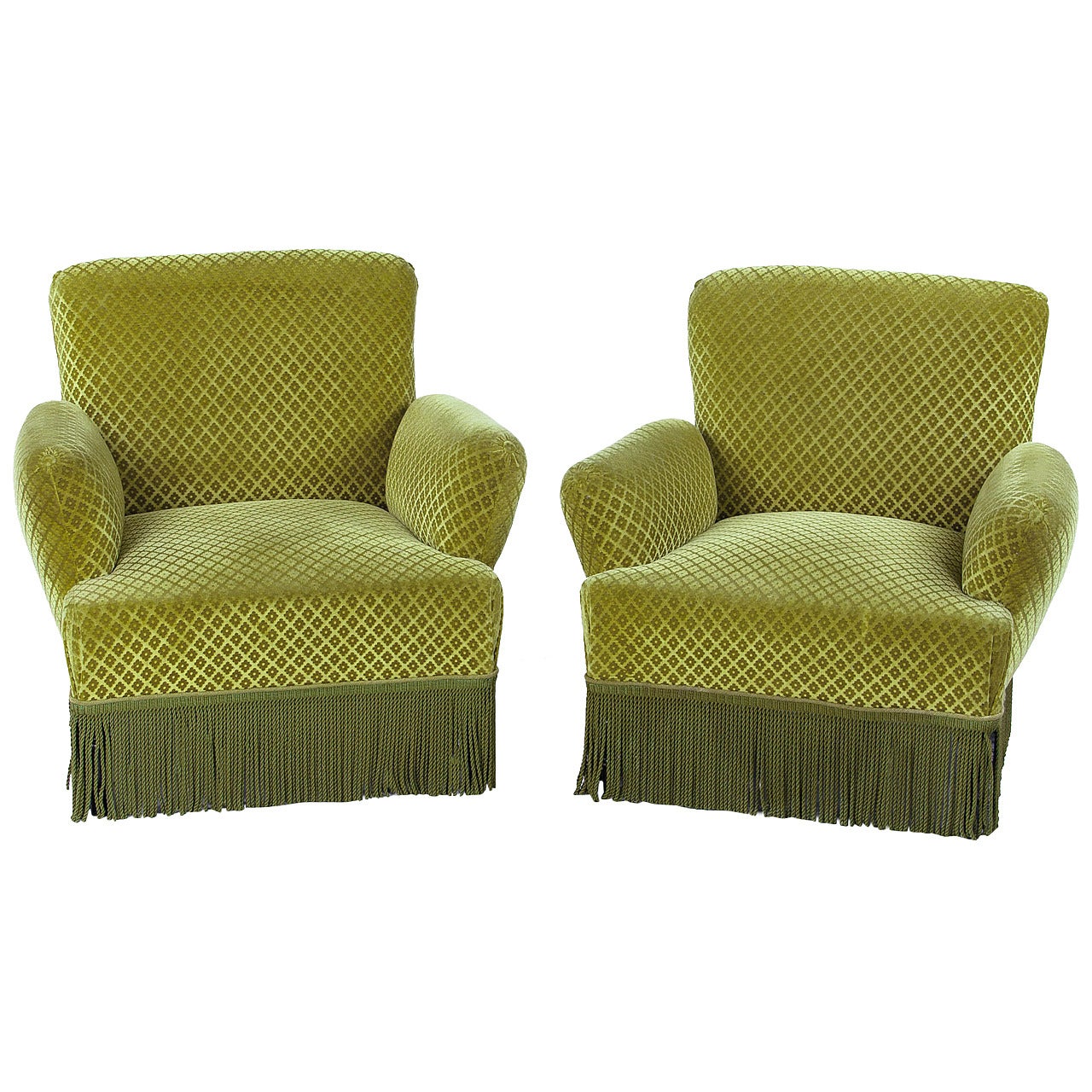Pair of Napoleon III Style Green Upholstered Armchairs, 1940s