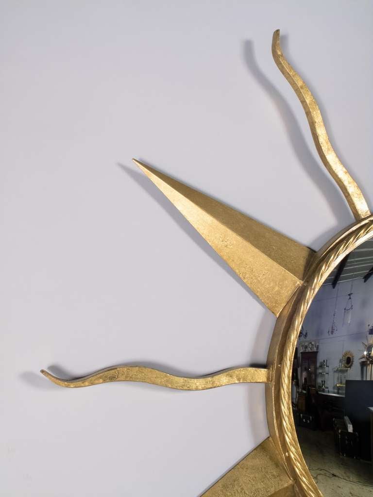 Gilt French Gilded Metal Convex Sunburst Mirror