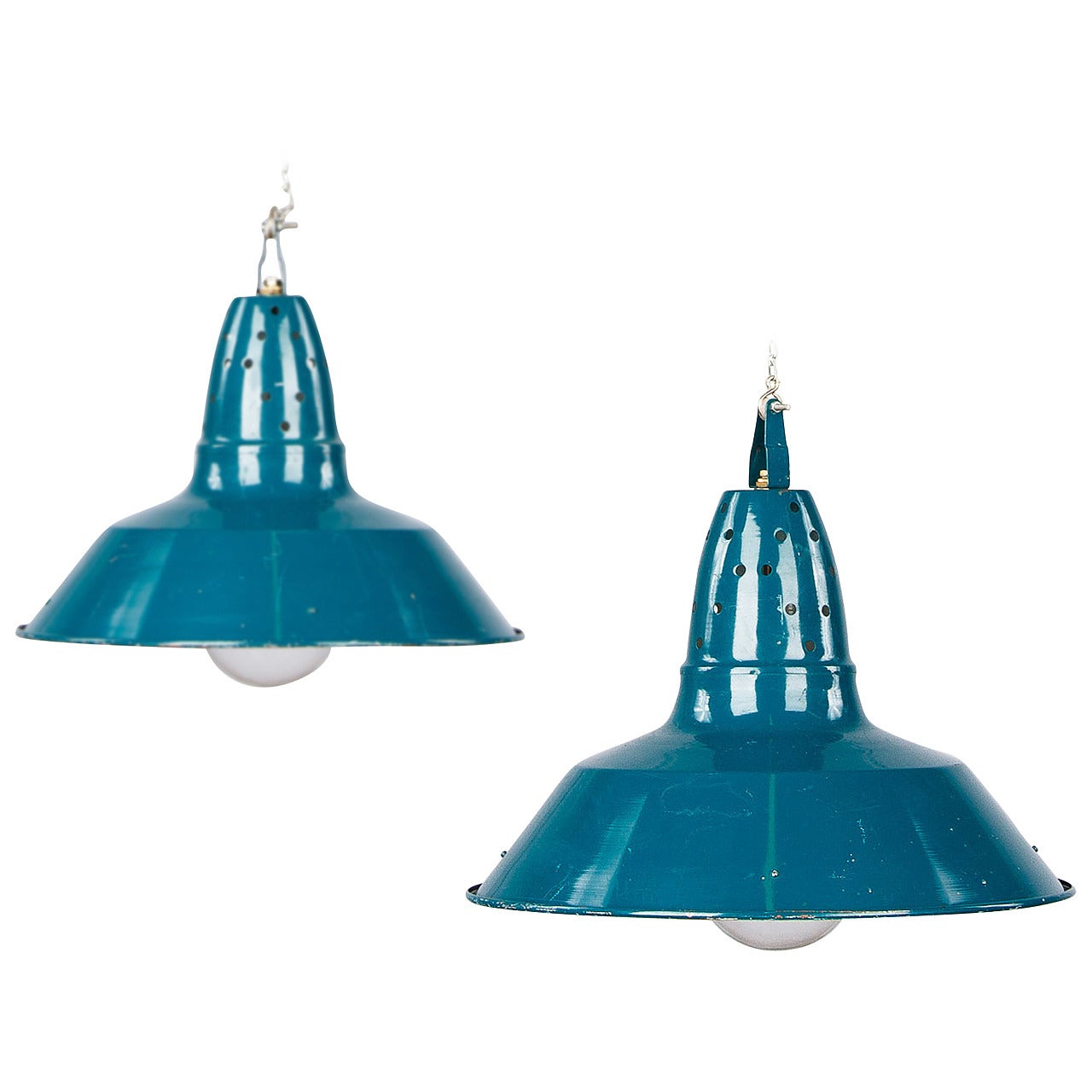 Pair of 1950s French Industrial Pendants