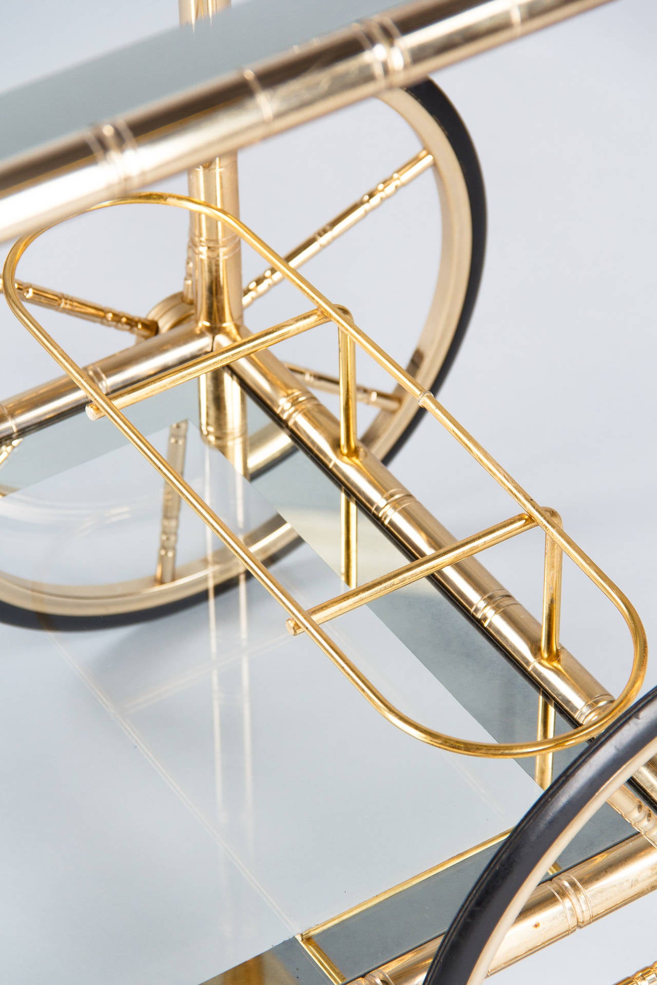Plated 1960s Vintage French Brass Bar Cart