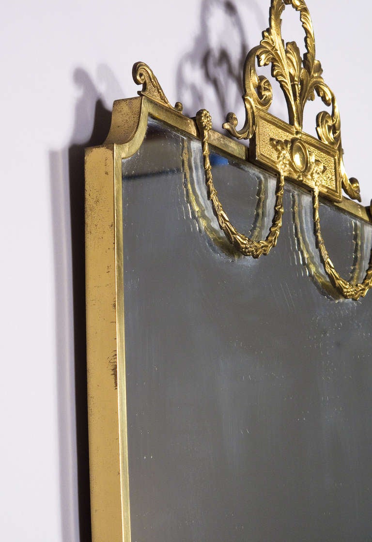 French Louis XVI Style Shield Shape Brass Mirror, 20th Century 2