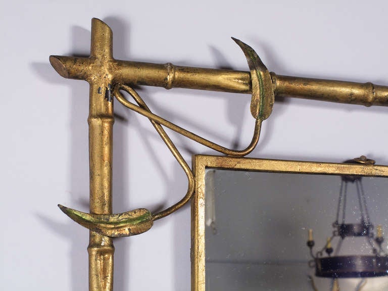 Mid-Century Modern Mid-Century Gilded Metal Spanish Mirror with Candleholders