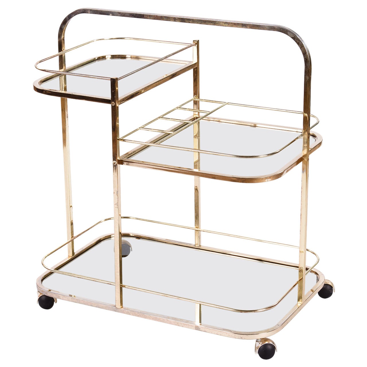 1970s French Vintage Brass and Glass Bar Cart