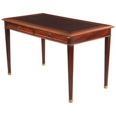 Antique French 1920s Oak Desk with Leather Top by Meubles Arbey