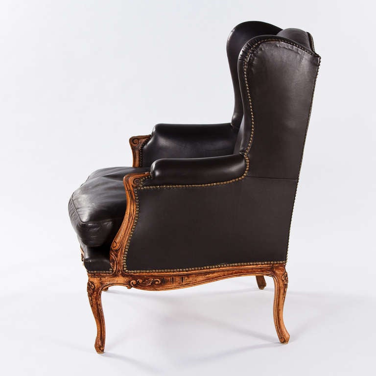 Pair of Large Italian Leather Bergere Armchairs at 1stdibs