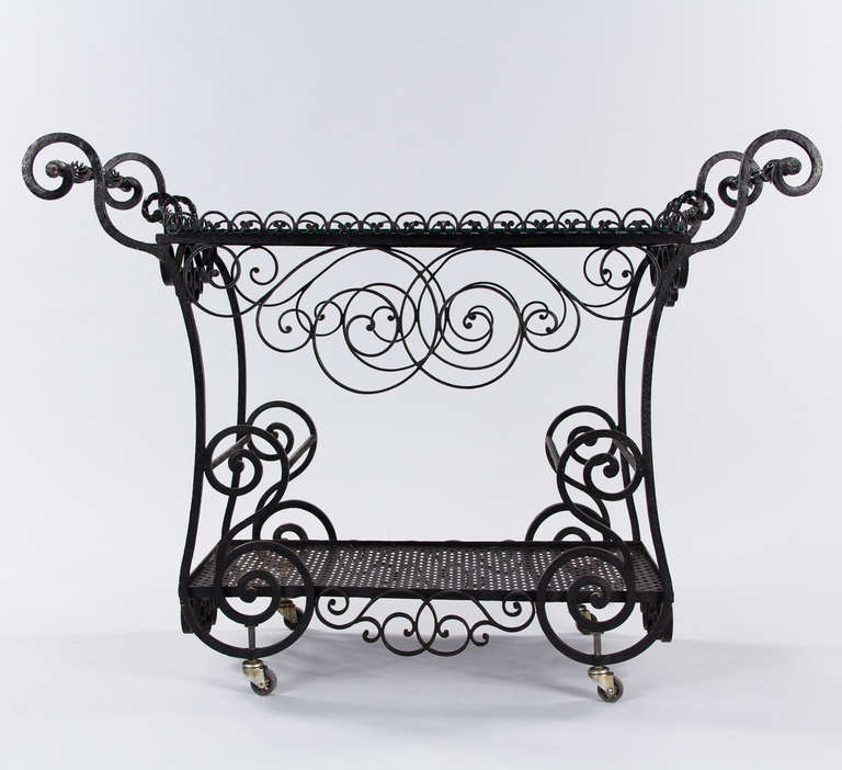 Glass French Vintage Forged Iron Bar Cart