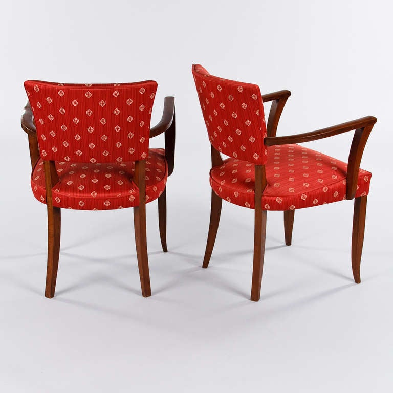 Pair of Red French Art Deco Bridge Armchairs, circa 1930s In Good Condition In Austin, TX