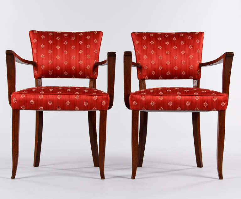 Paire de fauteuils bridge Art déco français rouge, vers les années 1930 2