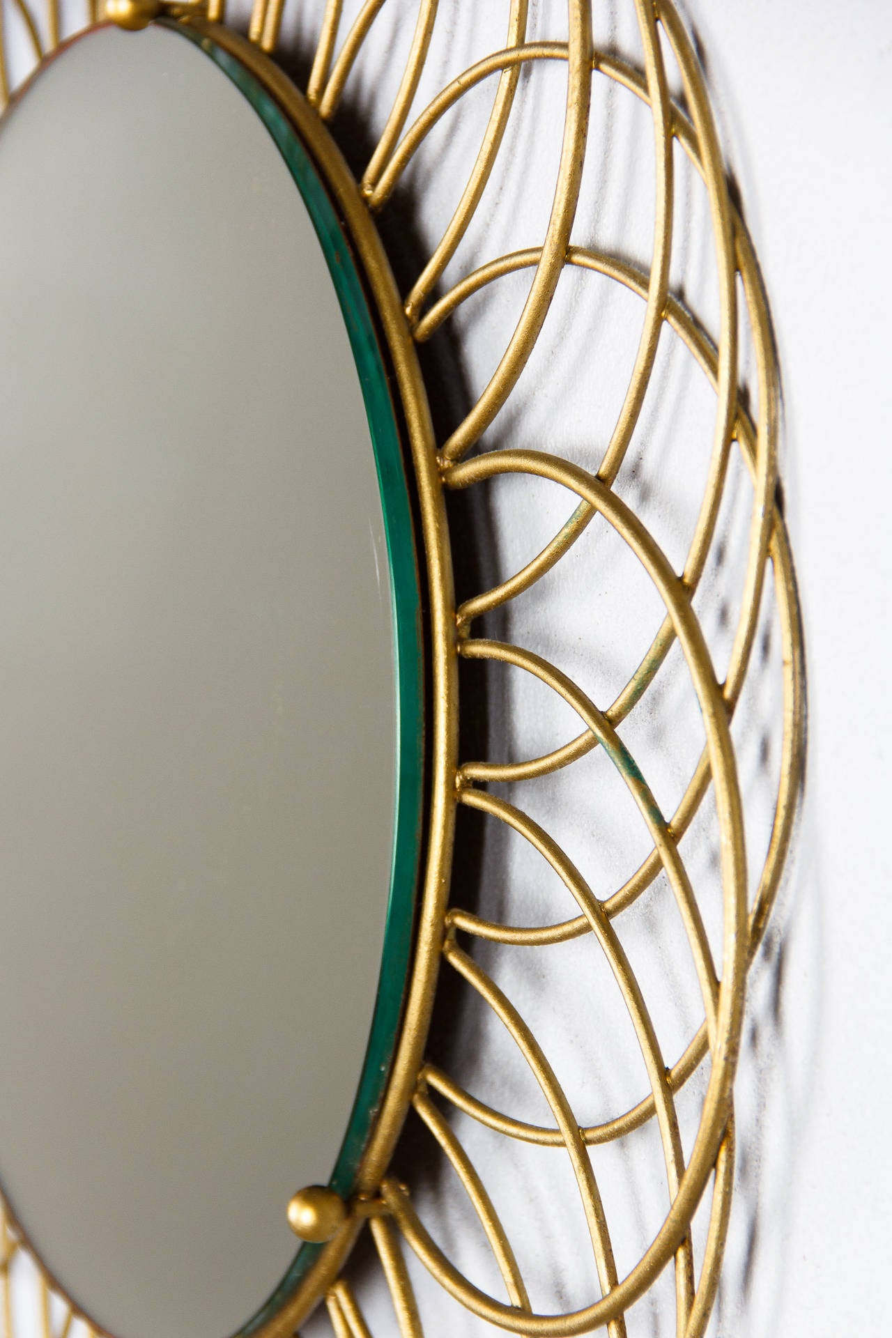 French Vintage Round Brass Mirror, 1960s 5