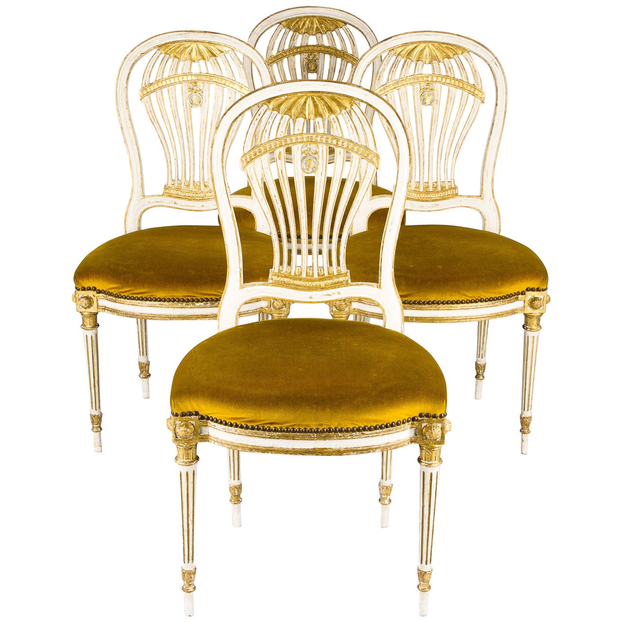 Set of 4 French Louis XVI Style "Montgolfiere" Chairs, circa 1920s