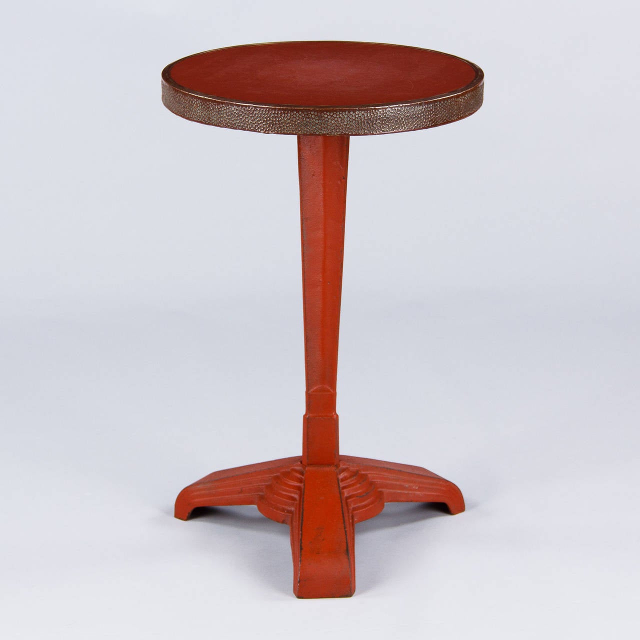 French Art Deco Bistro Table with Red Opaline Top, 1930s In Good Condition In Austin, TX