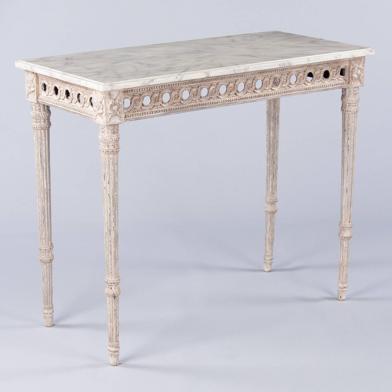 Wood French Louis XVI Style Painted Console Table, Early 1900s