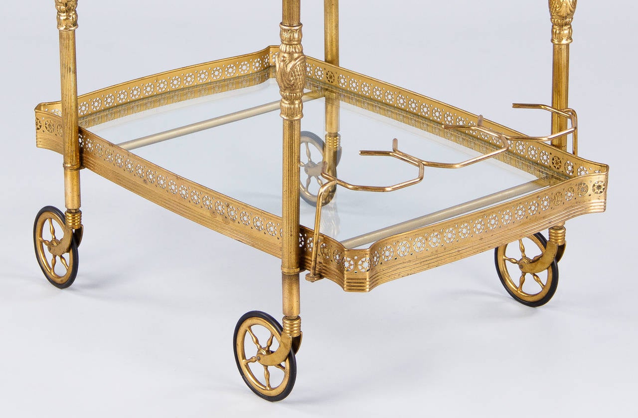 Midcentury French Brass Bar Cart In Good Condition In Austin, TX