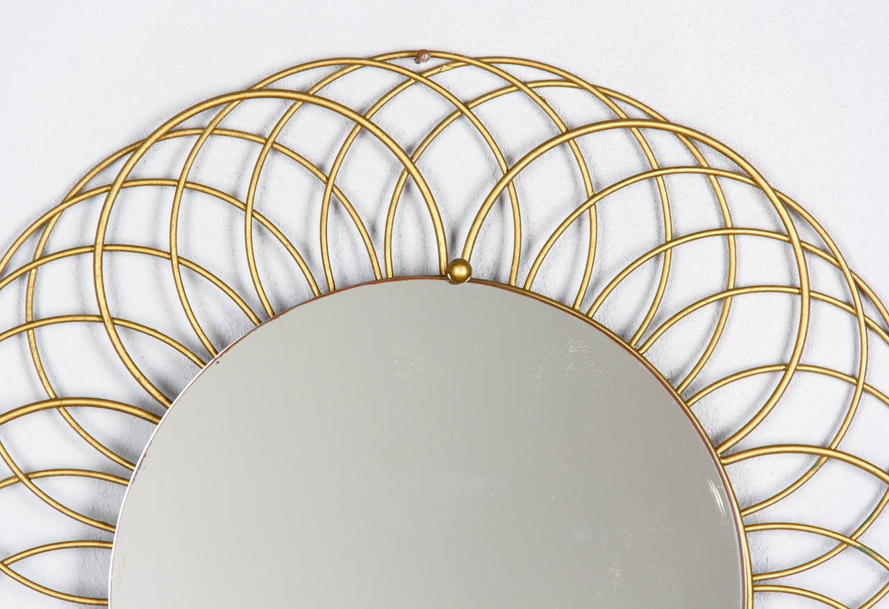 French Vintage Round Brass Mirror, 1960s 3