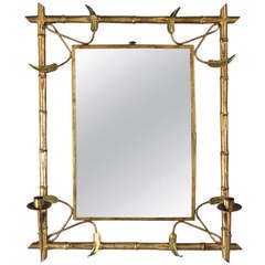Mid-Century Gilded Metal Spanish Mirror with Candleholders 1