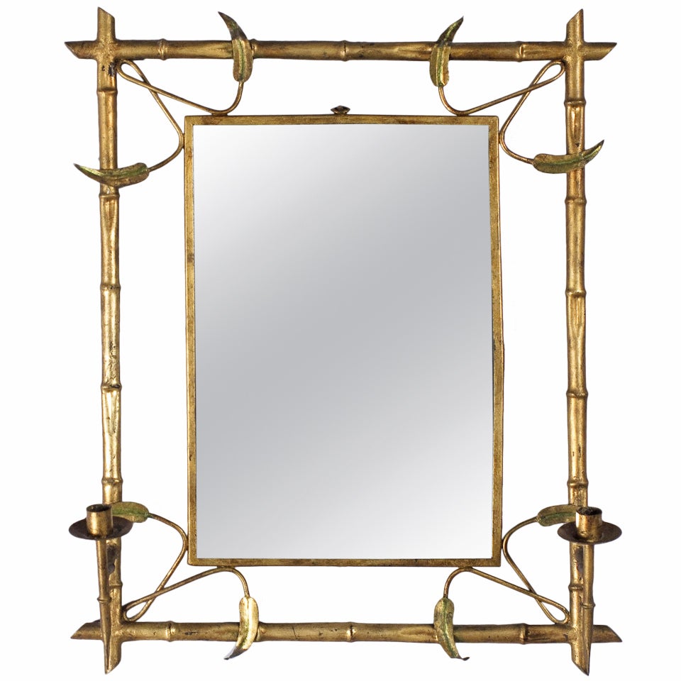 Mid-Century Gilded Metal Spanish Mirror with Candleholders