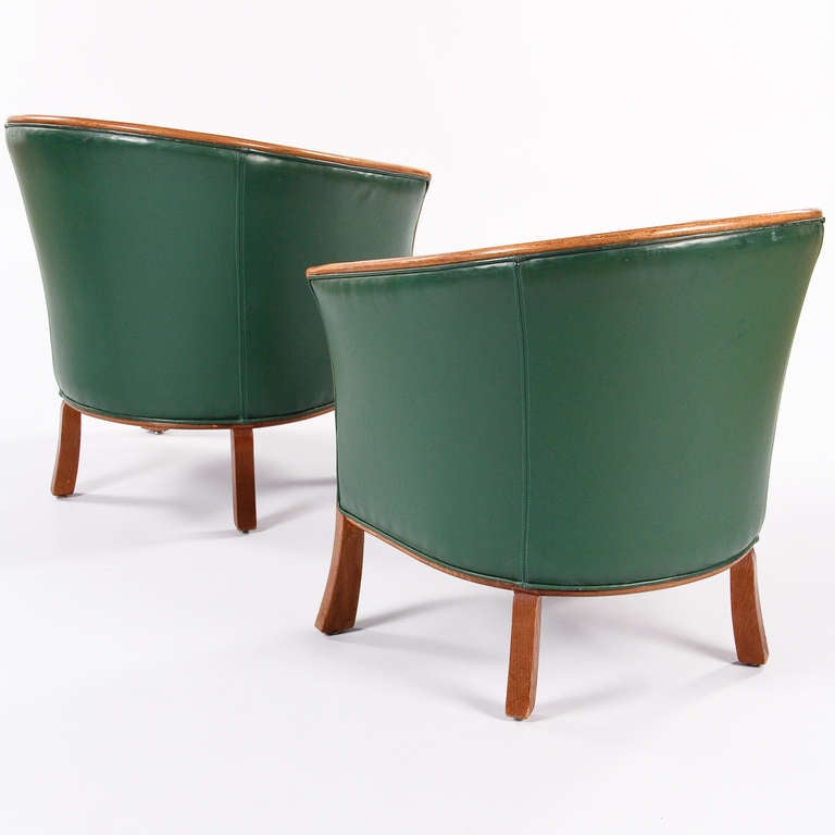 Mid-20th Century Set of Four Green Leather Armchairs by Rosello