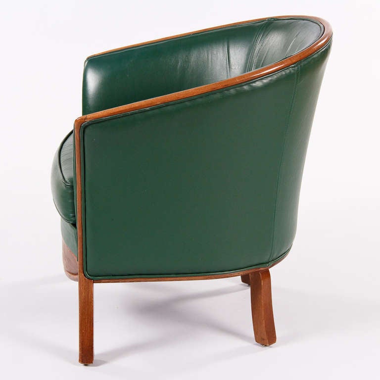 French Set of Four Green Leather Armchairs by Rosello