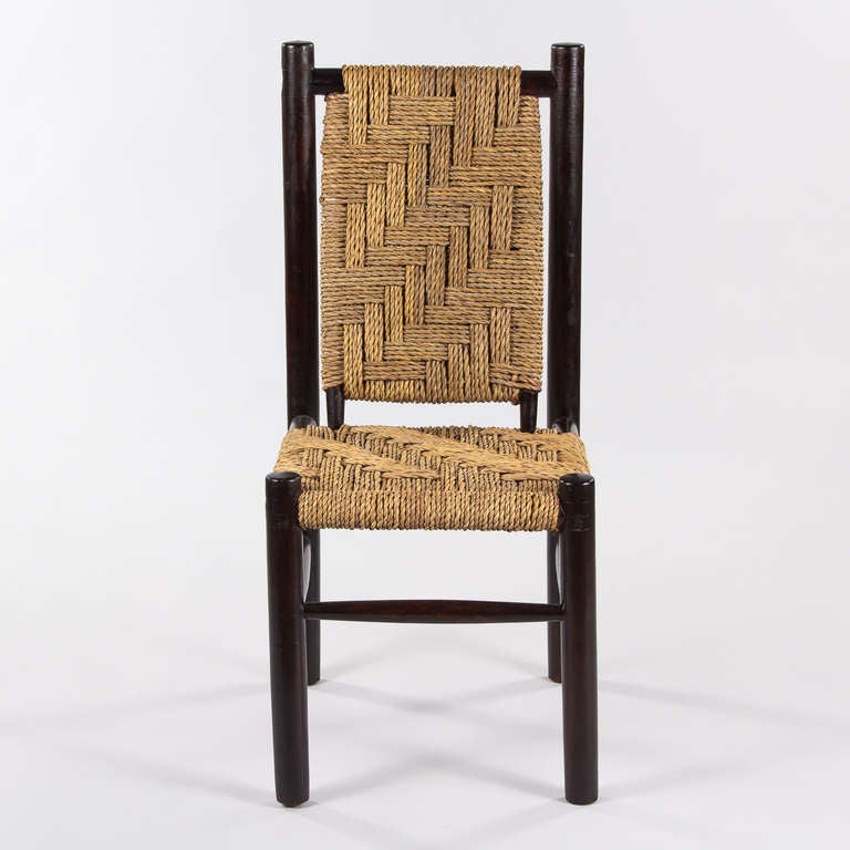 Set of Four Ebonized Wood and Rush Seat Chairs In Excellent Condition In Austin, TX
