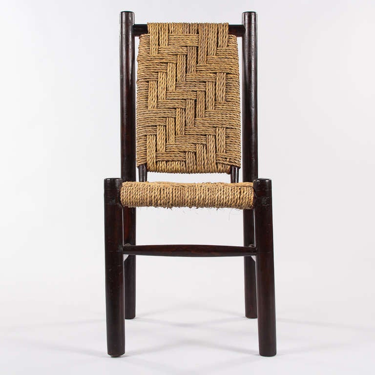 Set of Four Ebonized Wood and Rush Seat Chairs 4