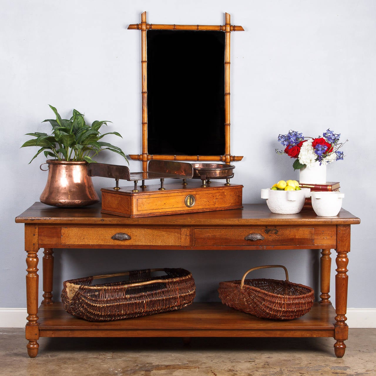 French Louis Philippe Silk Trader's Walnut Table, Late 1800s