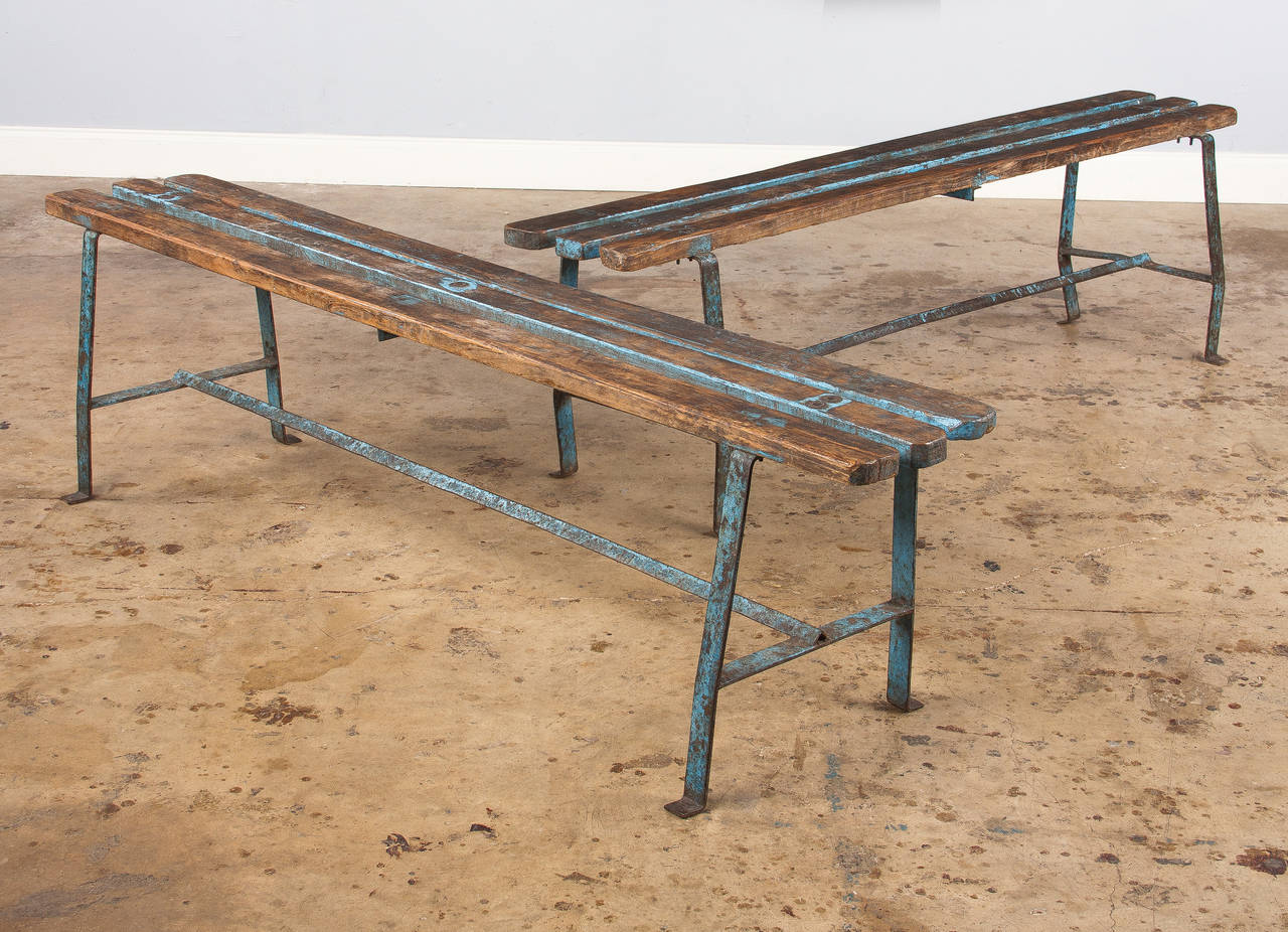 Mid-20th Century Pair of French Vintage Painted Benches, circa 1940s