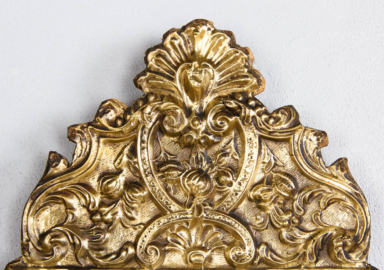 French Napoleon III Gilded Metal Repousse Mirror, 1870s In Good Condition In Austin, TX