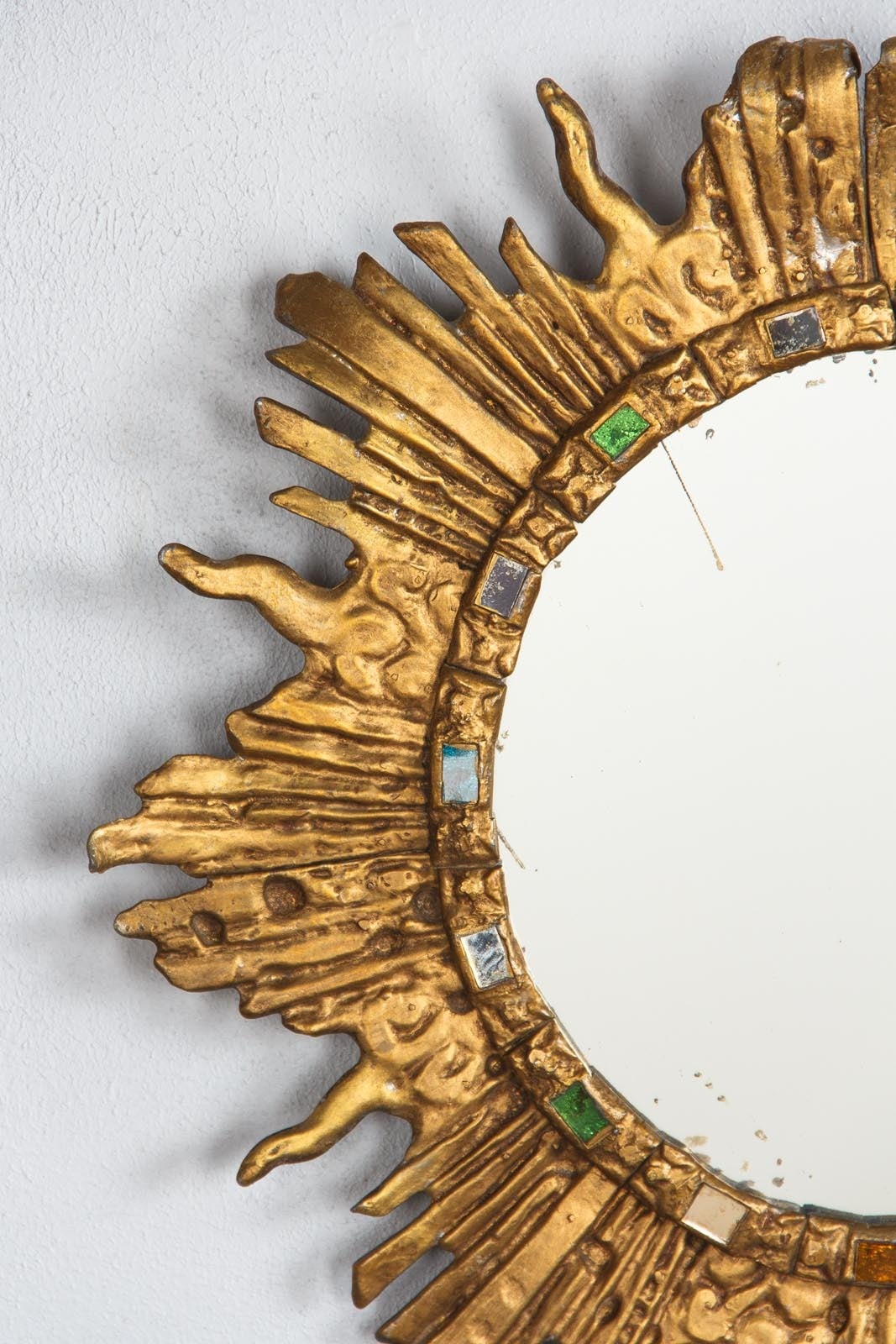 Mid-Century Modern Vintage French Solid Brass Sunburst Mirror, 1960s