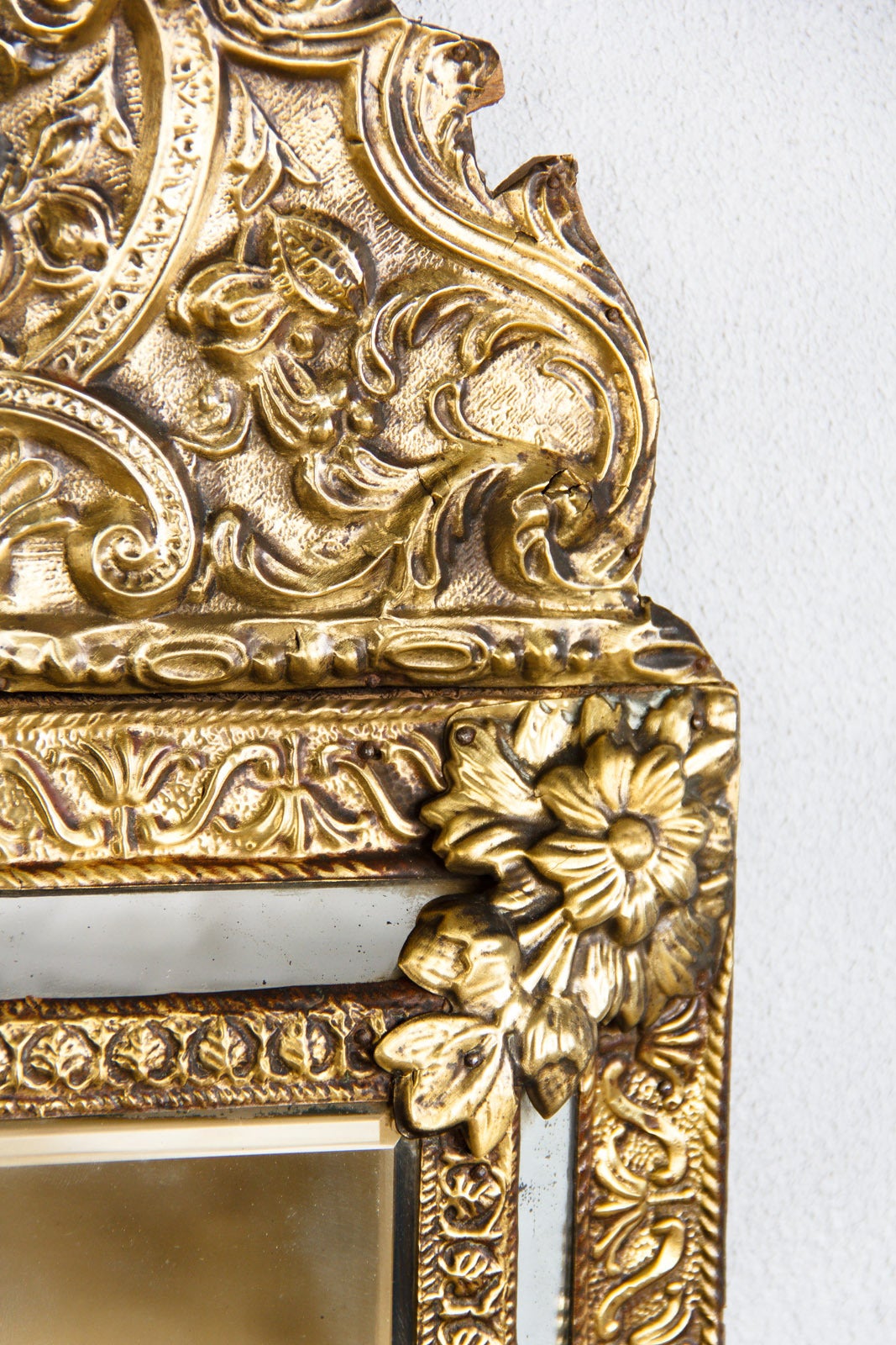 19th Century French Napoleon III Gilded Metal Repousse Mirror, 1870s
