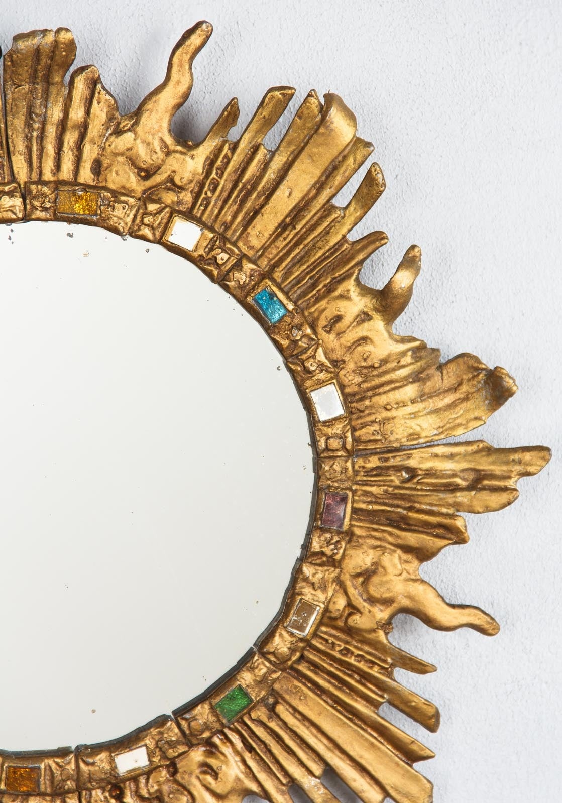 Vintage French Solid Brass Sunburst Mirror, 1960s In Good Condition In Austin, TX