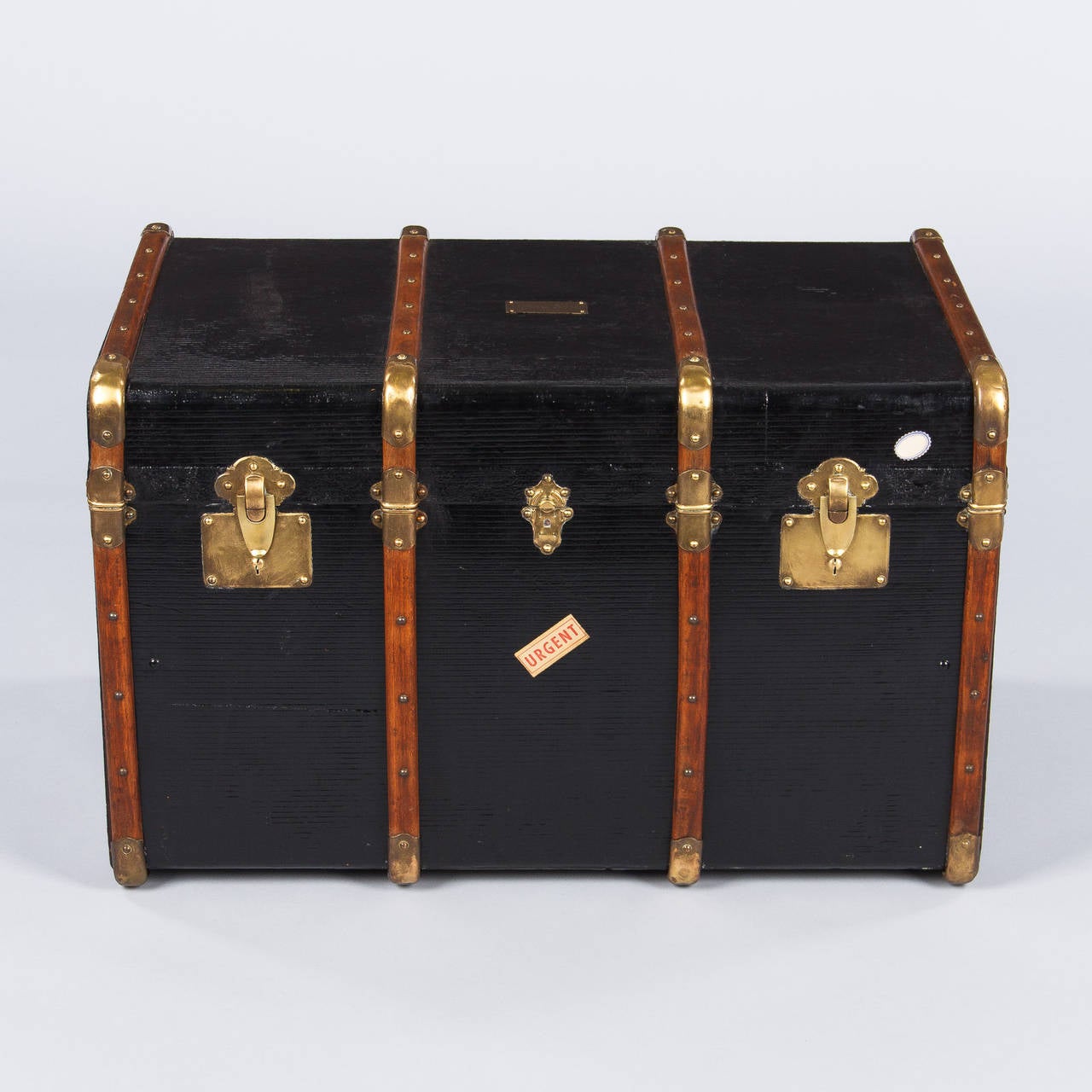 Brass 1900s French Black Traveling Trunk