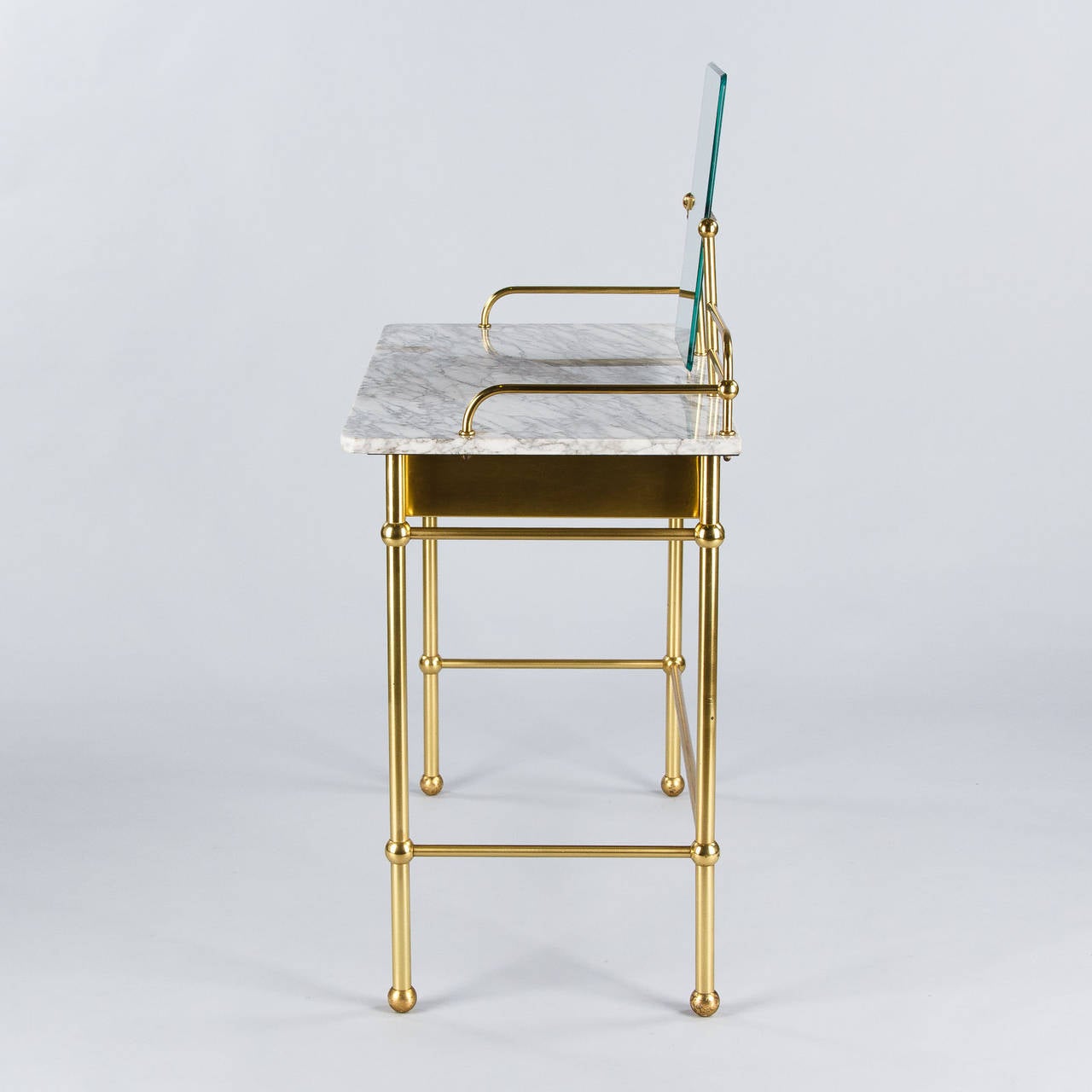Mid-Century Modern Vintage French Brass and Marble Vanity Table with Stool by Resistub, 1960s