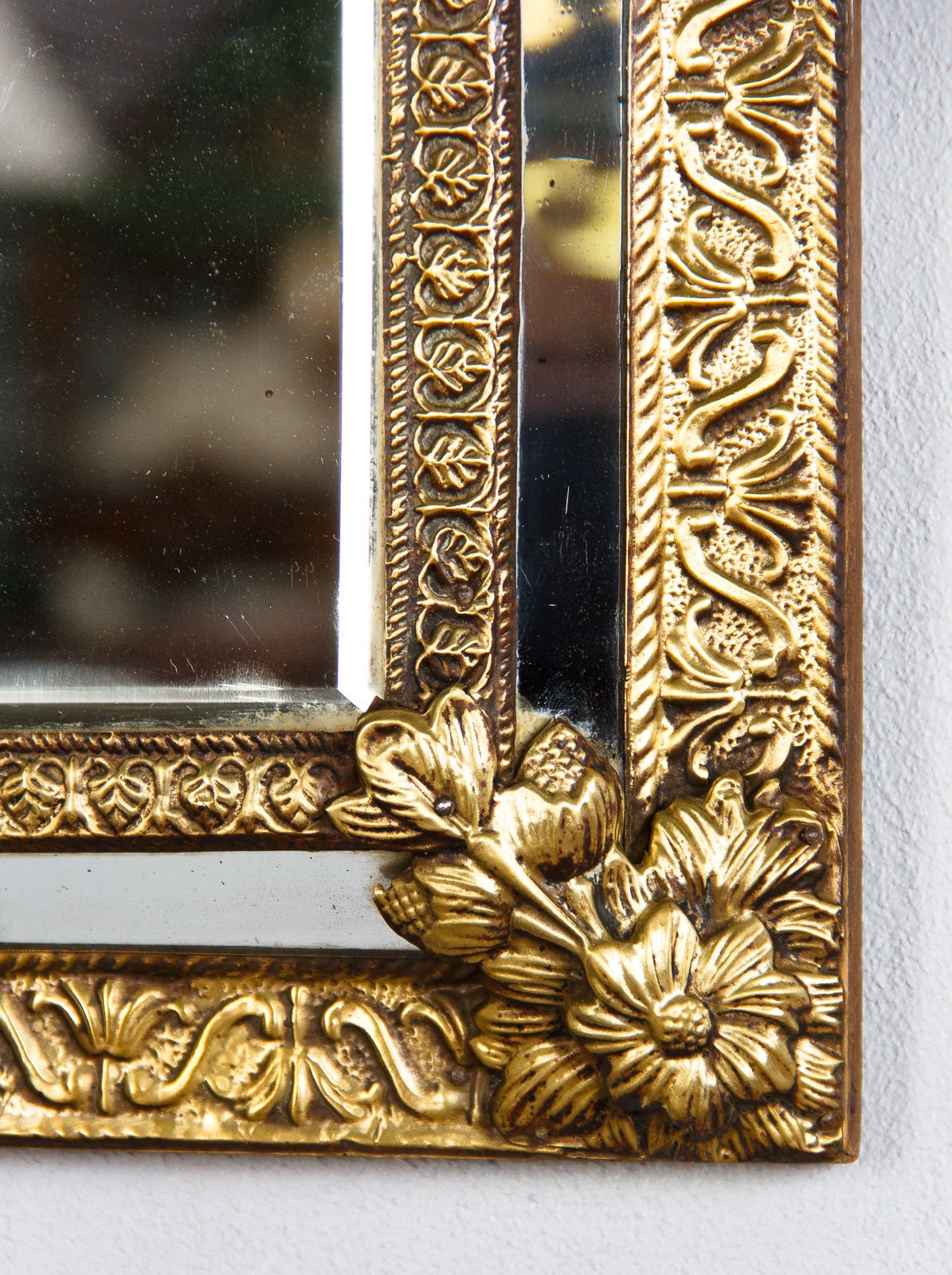 French Napoleon III Gilded Metal Repousse Mirror, 1870s 1