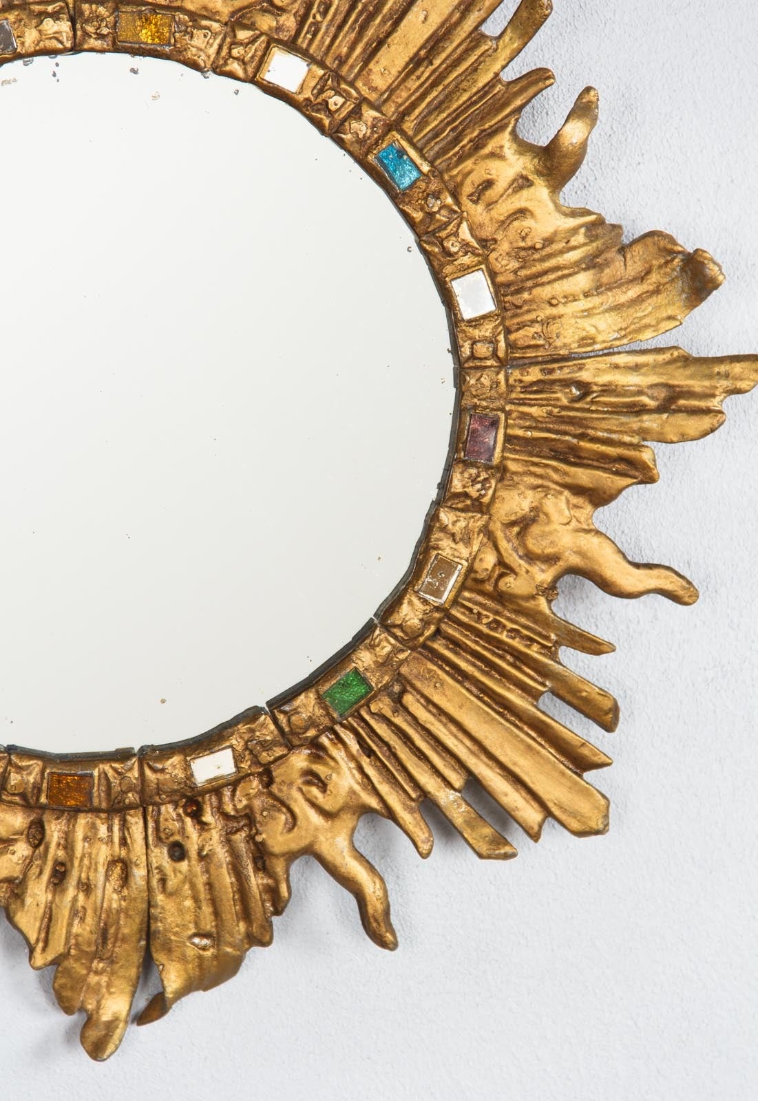 Mid-20th Century Vintage French Solid Brass Sunburst Mirror, 1960s