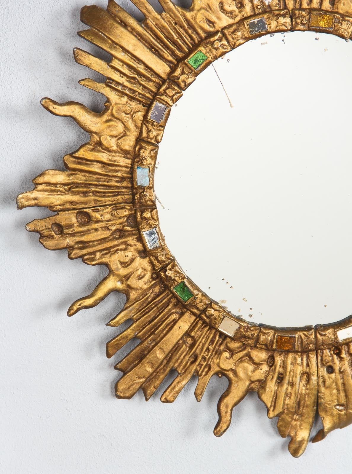 Vintage French Solid Brass Sunburst Mirror, 1960s 1