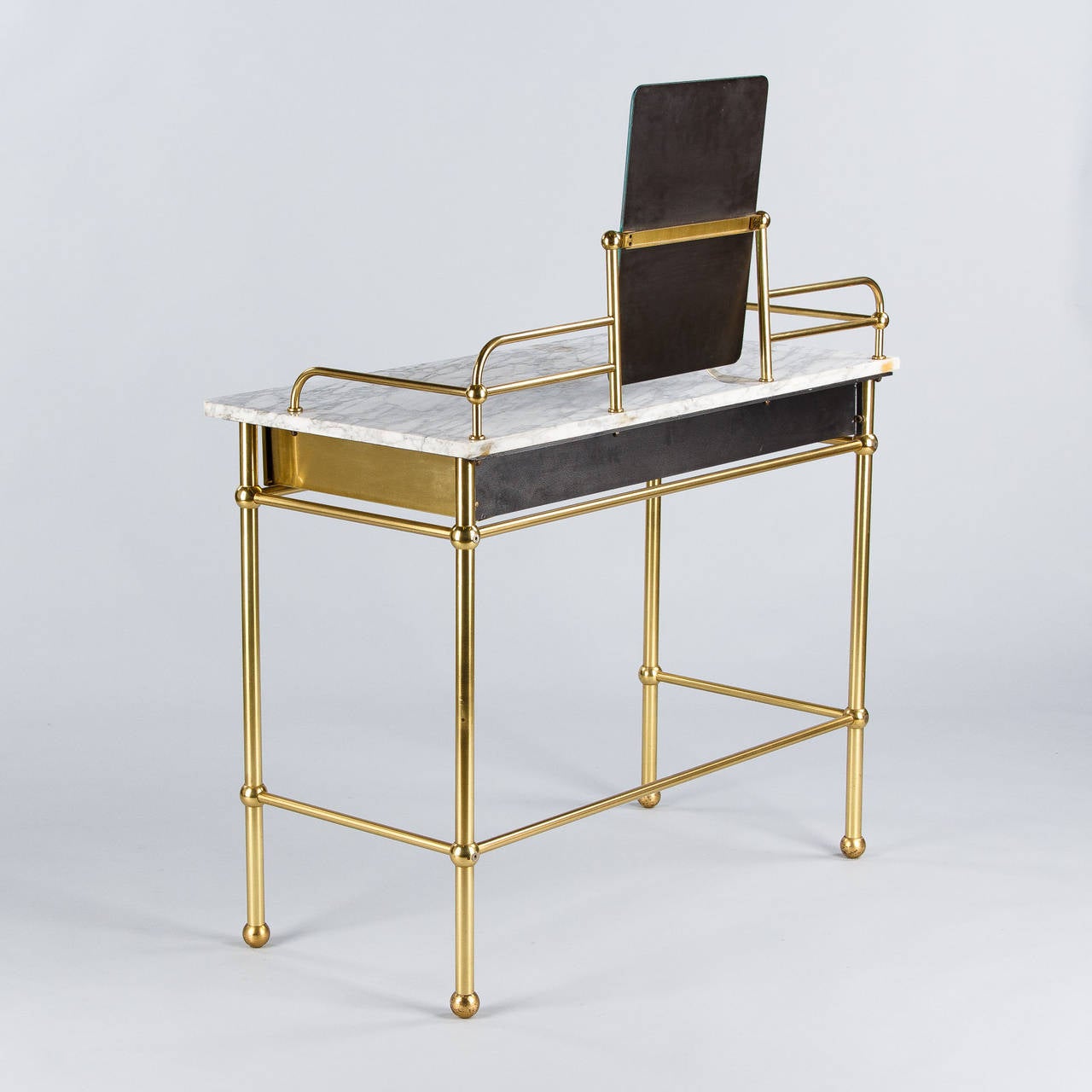 Mid-20th Century Vintage French Brass and Marble Vanity Table with Stool by Resistub, 1960s