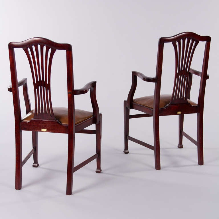 Mid-20th Century Pair of 1940s French Mahogany Desk Armchairs with Leather Seats