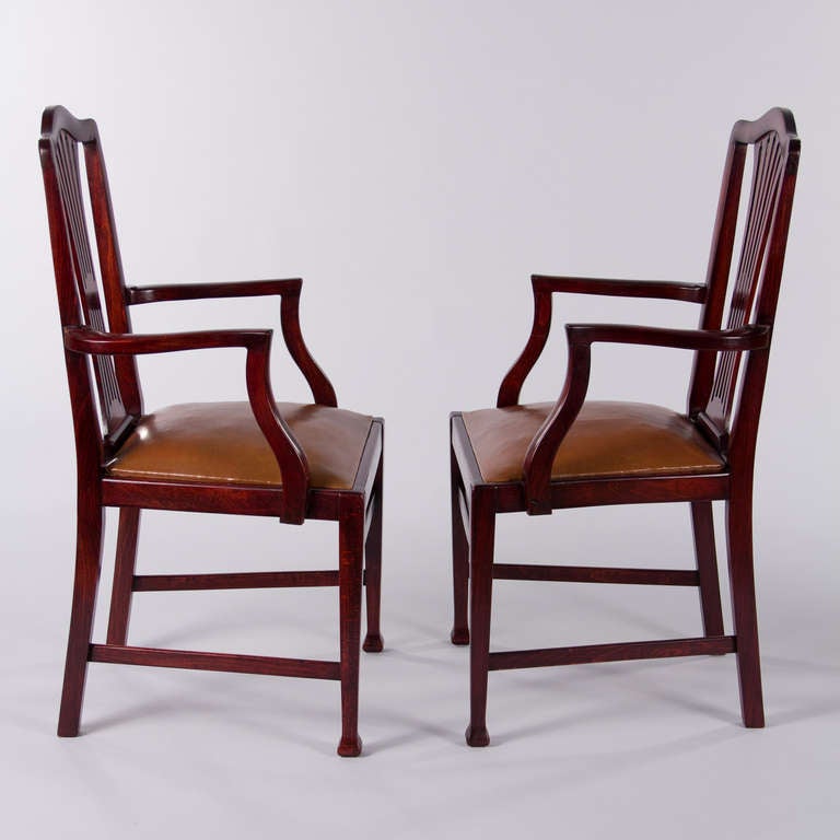 Pair of 1940s French Mahogany Desk Armchairs with Leather Seats 3