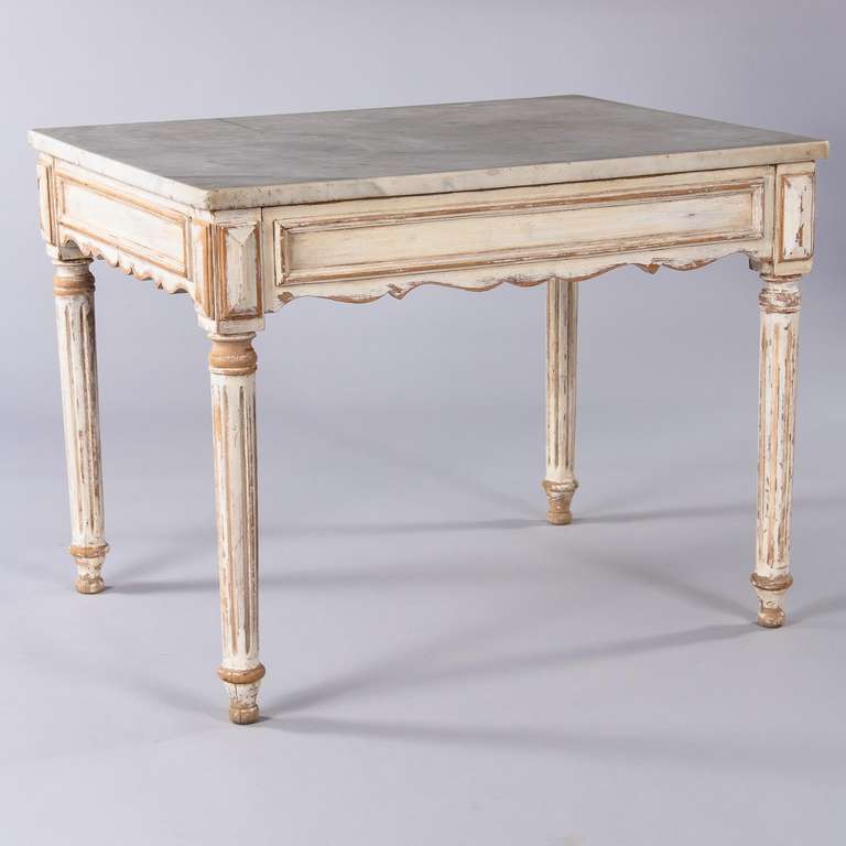Marble French Louis XVI Painted Hunting Table, 19th Century