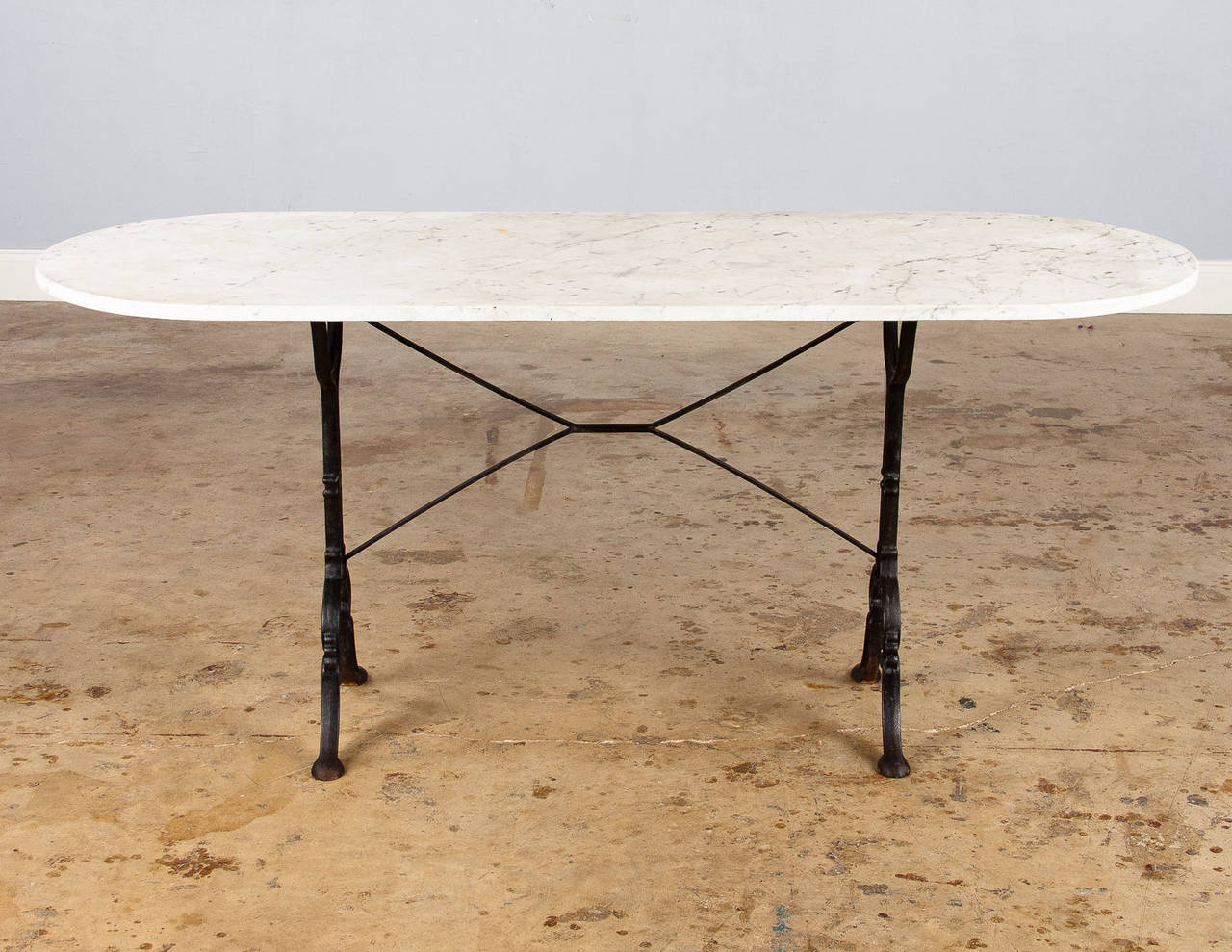 Carrara Marble French Bistro Table with Oval White Marble Top, 1920s