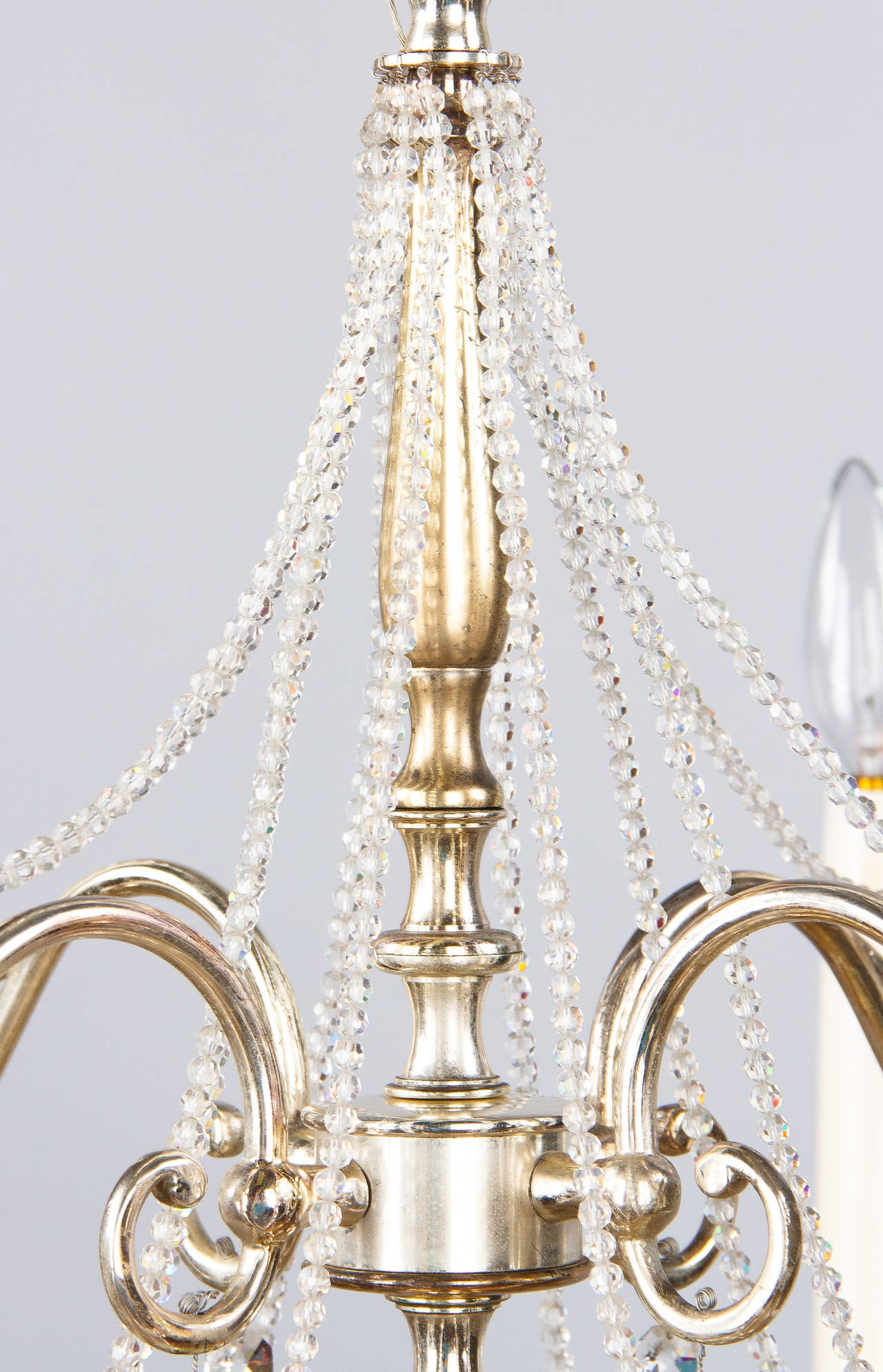 Mid-20th Century French Midcentury Silver Plated Chandelier with Crystals, 1950s