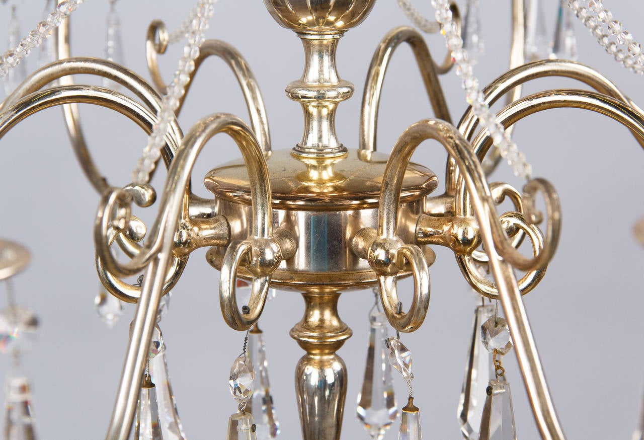 French Midcentury Silver Plated Chandelier with Crystals, 1950s 1