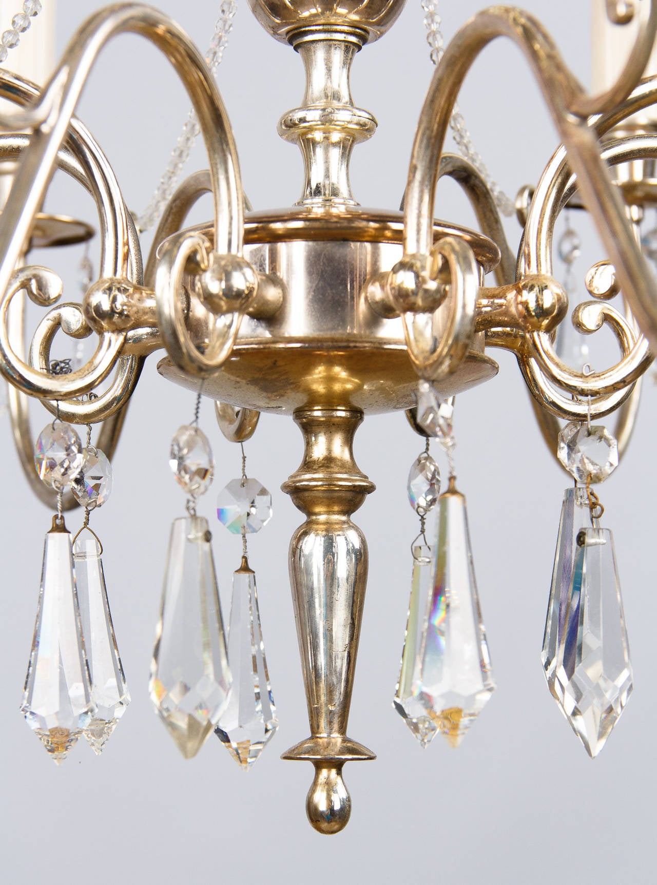 French Midcentury Silver Plated Chandelier with Crystals, 1950s 2