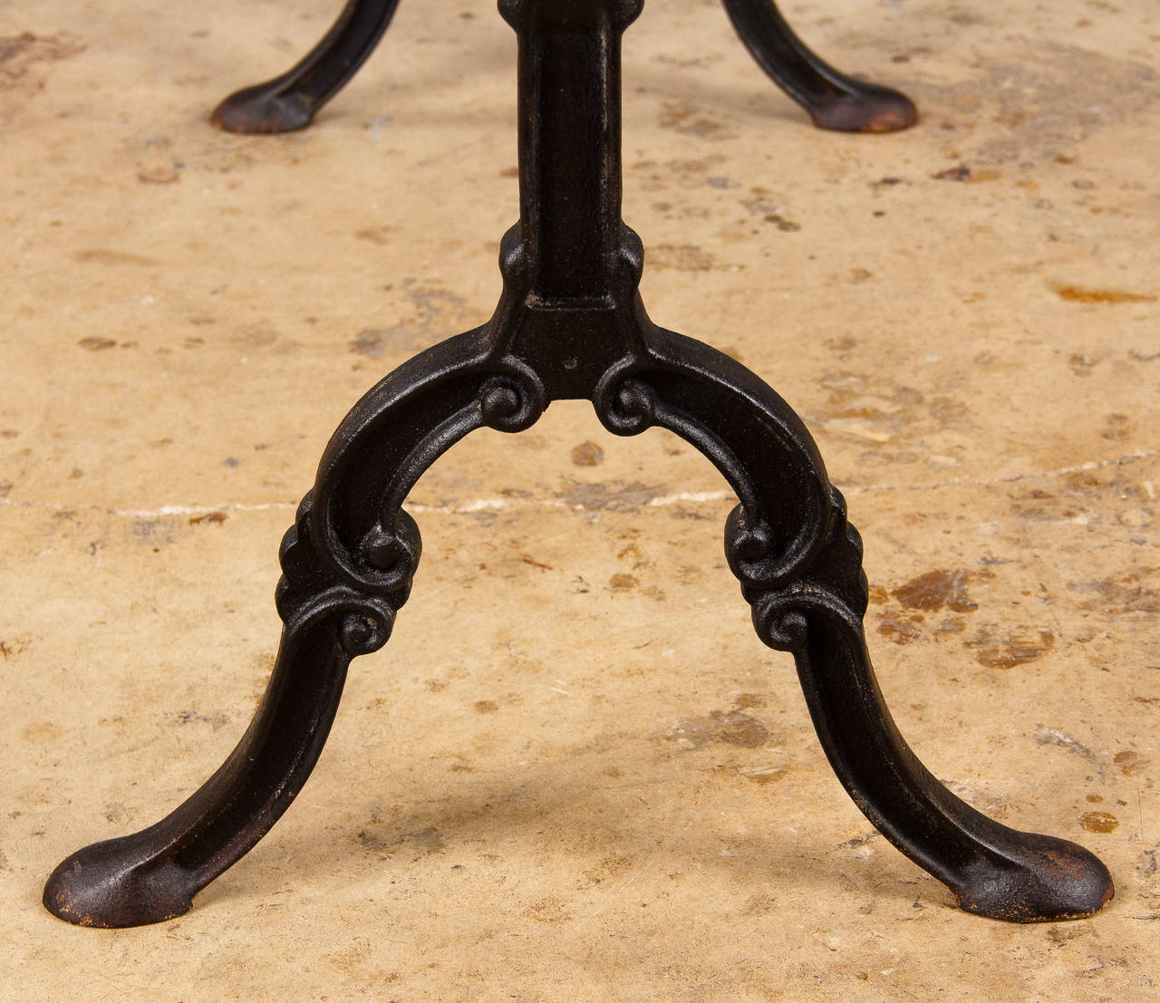 Forged French Bistro Table with Oval White Marble Top, 1920s