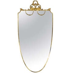 French Louis XVI Style Shield Shape Brass Mirror, 20th Century