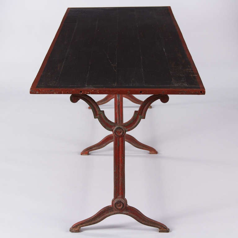 20th Century French Red and Black Bistro Restaurant Table, 1920s