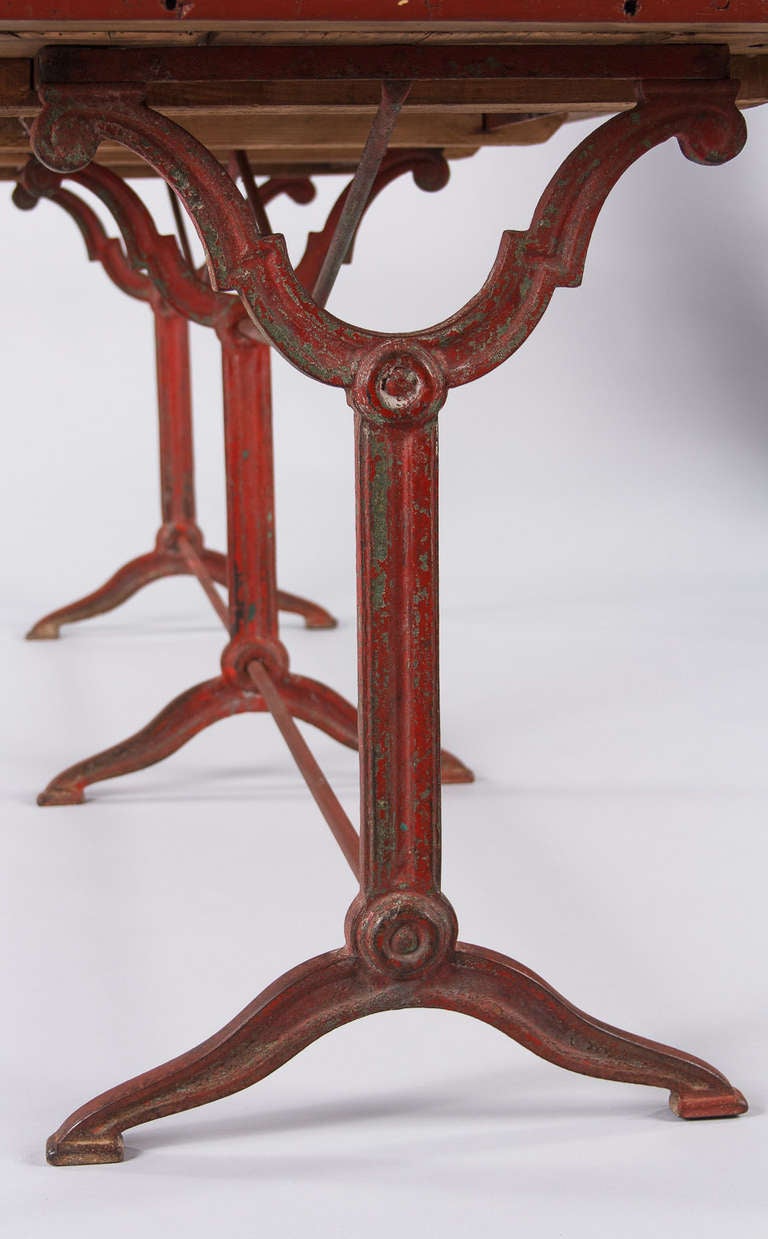 Iron French Red and Black Bistro Restaurant Table, 1920s