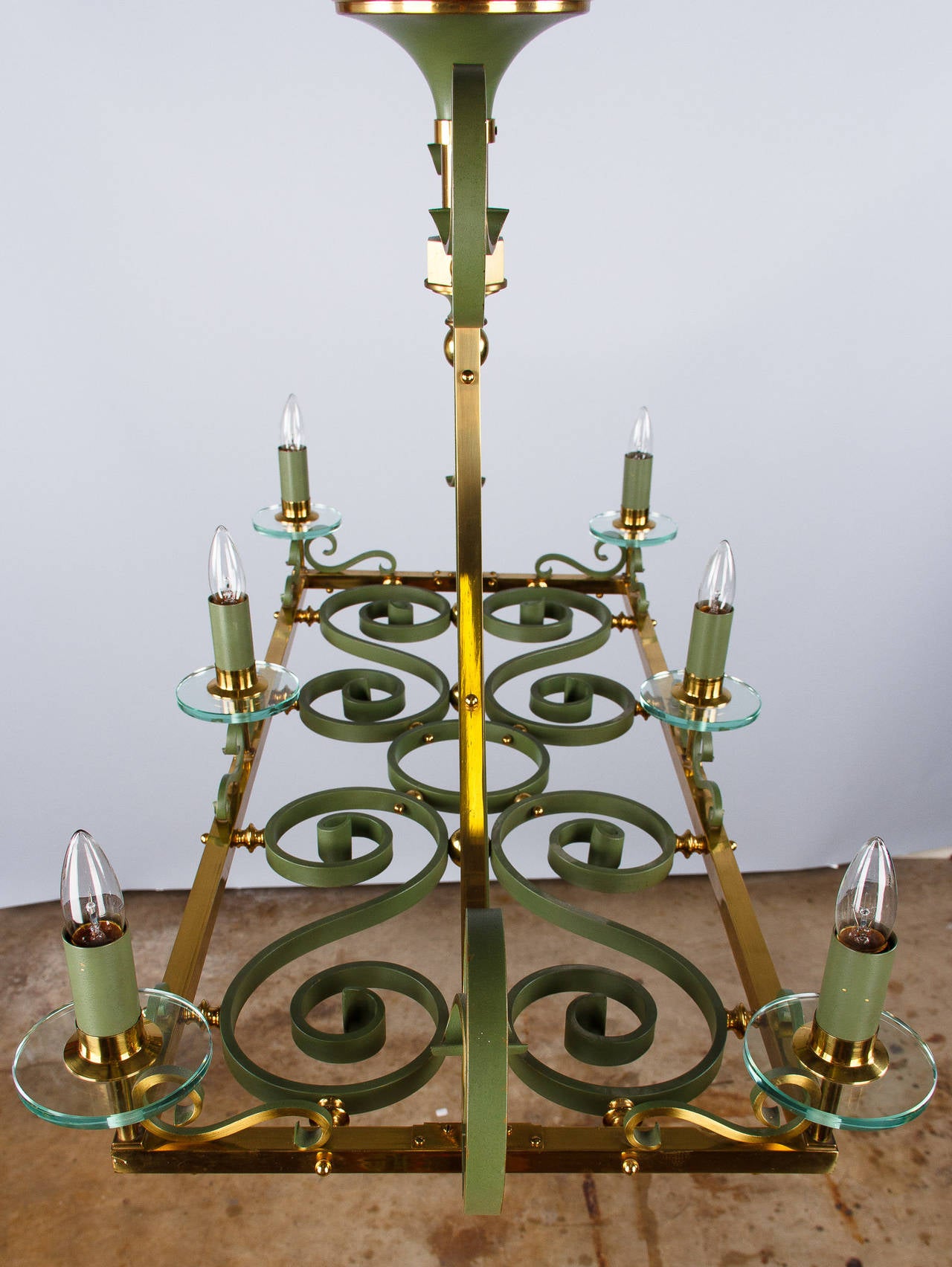 French Midcentury Metal and Brass Chandelier, 1950s 6