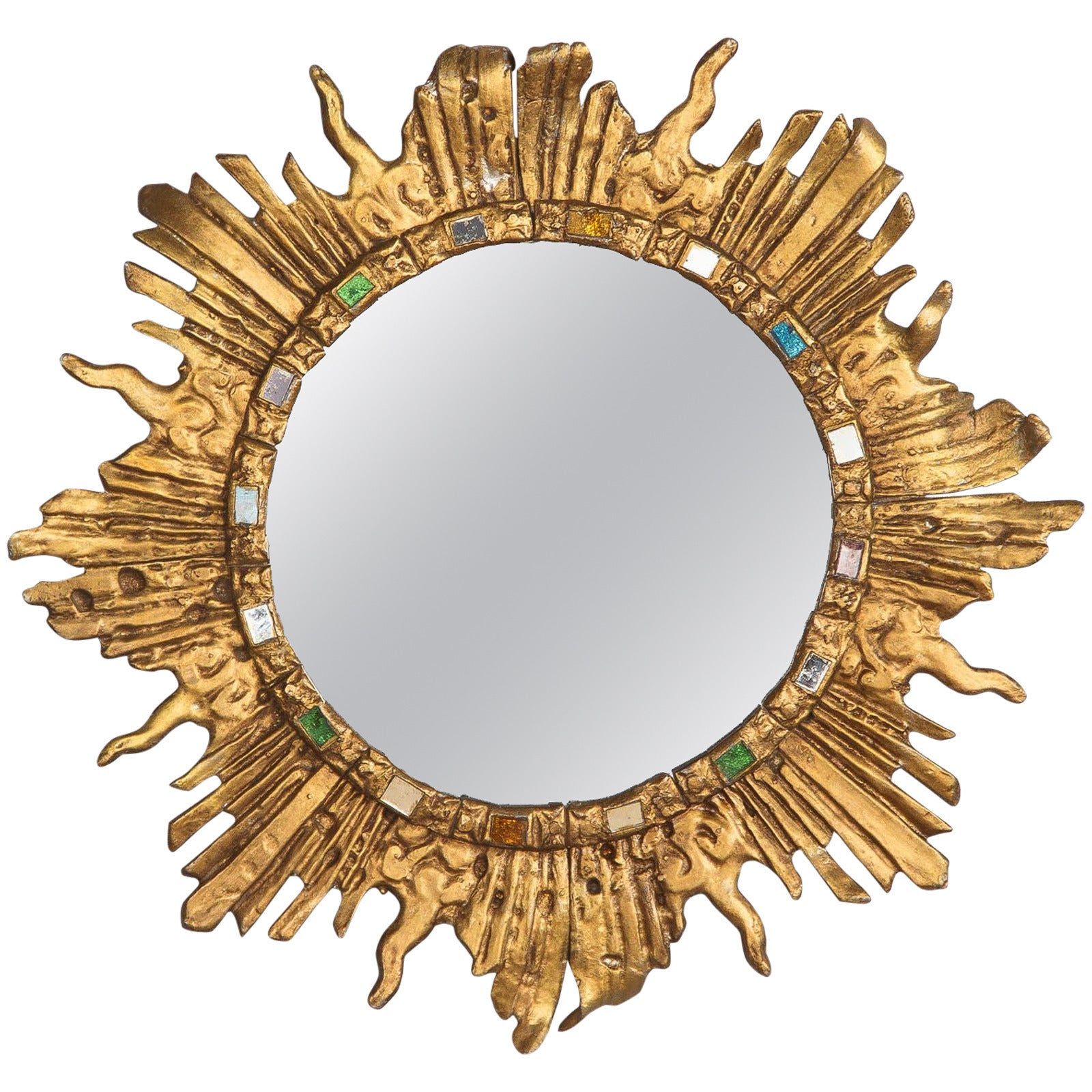 Vintage French Solid Brass Sunburst Mirror, 1960s