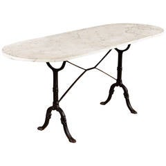 French Bistro Table with Oval White Marble Top, 1920s